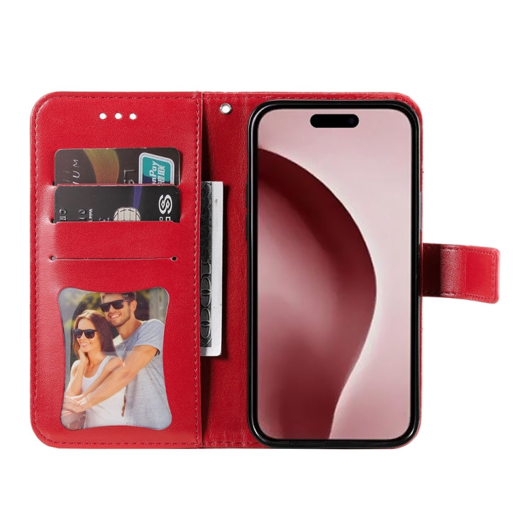 For iPhone 16 Pro Seven-petal Flowers Embossing Leather Phone Case