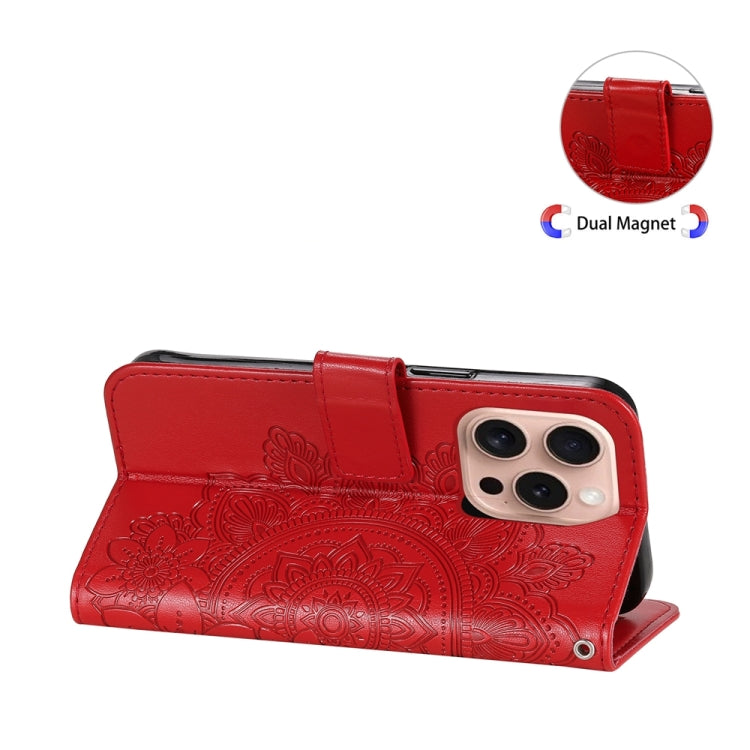For iPhone 16 Pro Seven-petal Flowers Embossing Leather Phone Case