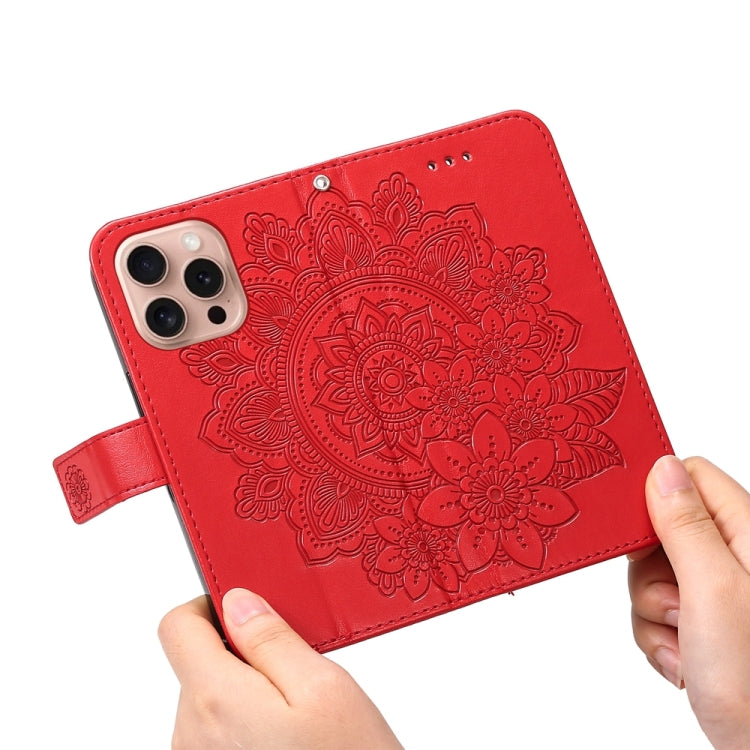 For iPhone 16 Pro Seven-petal Flowers Embossing Leather Phone Case