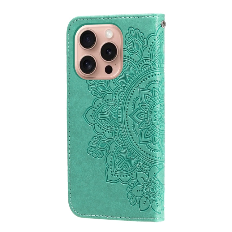 For iPhone 16 Pro Seven-petal Flowers Embossing Leather Phone Case