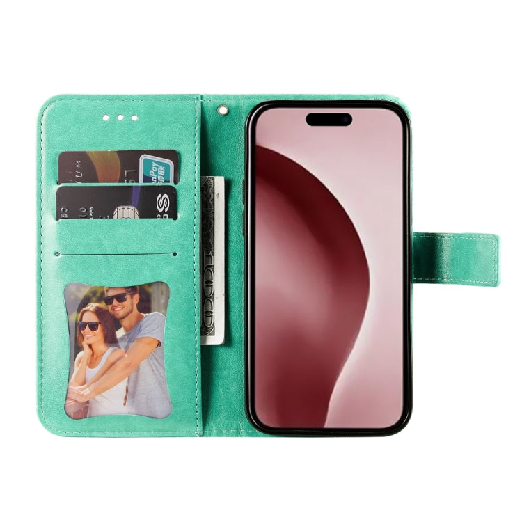 For iPhone 16 Pro Seven-petal Flowers Embossing Leather Phone Case
