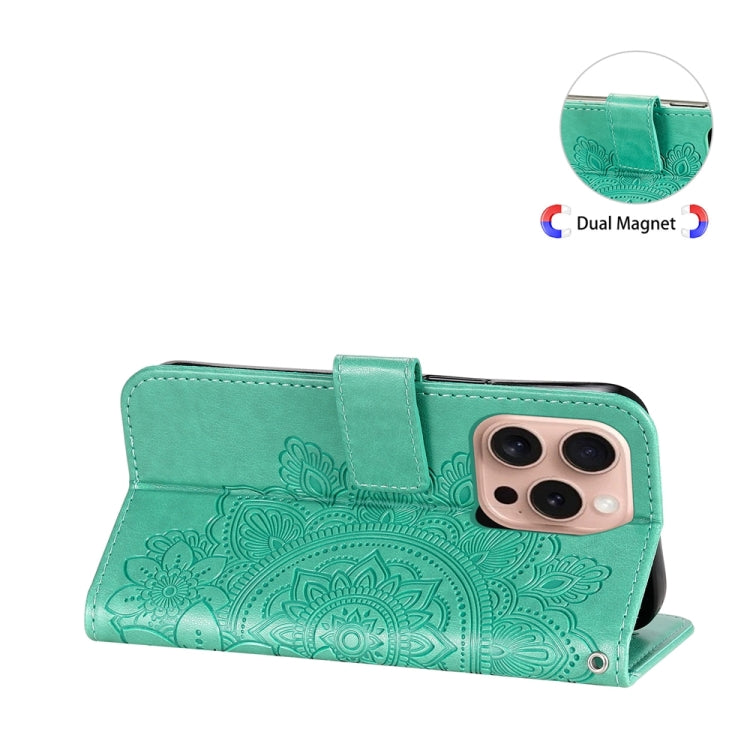 For iPhone 16 Pro Seven-petal Flowers Embossing Leather Phone Case