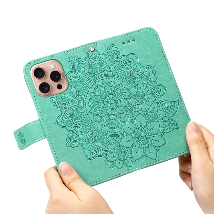 For iPhone 16 Pro Seven-petal Flowers Embossing Leather Phone Case