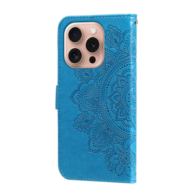 For iPhone 16 Pro Seven-petal Flowers Embossing Leather Phone Case