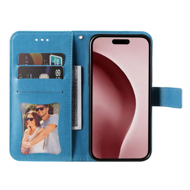 For iPhone 16 Pro Seven-petal Flowers Embossing Leather Phone Case