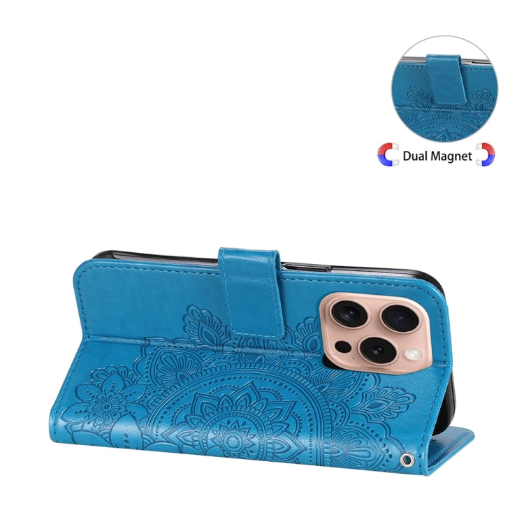 For iPhone 16 Pro Seven-petal Flowers Embossing Leather Phone Case