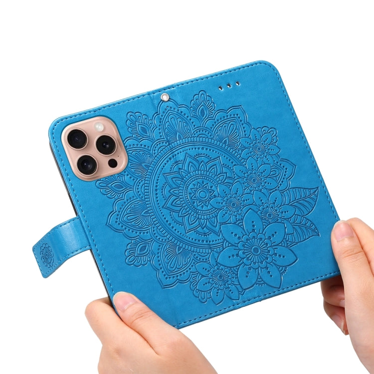 For iPhone 16 Pro Seven-petal Flowers Embossing Leather Phone Case