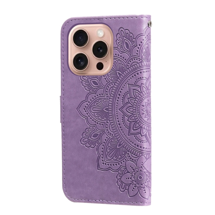 For iPhone 16 Pro Seven-petal Flowers Embossing Leather Phone Case