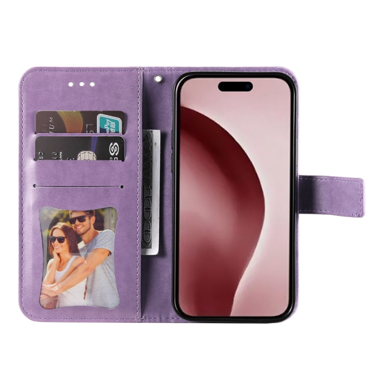 For iPhone 16 Pro Seven-petal Flowers Embossing Leather Phone Case