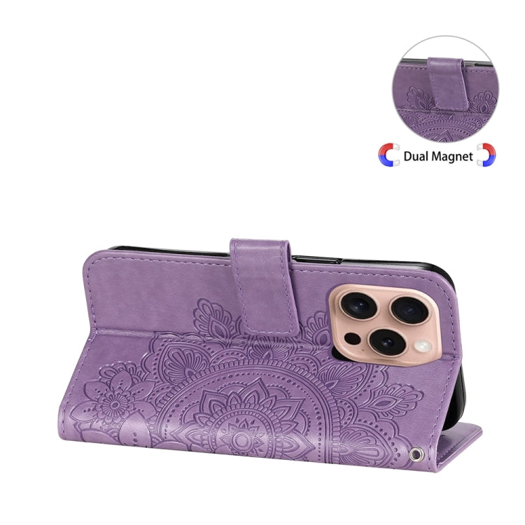 For iPhone 16 Pro Seven-petal Flowers Embossing Leather Phone Case