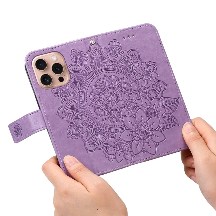 For iPhone 16 Pro Seven-petal Flowers Embossing Leather Phone Case