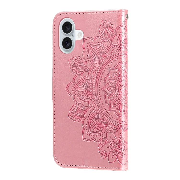 For iPhone 16 Plus Seven-petal Flowers Embossing Leather Phone Case