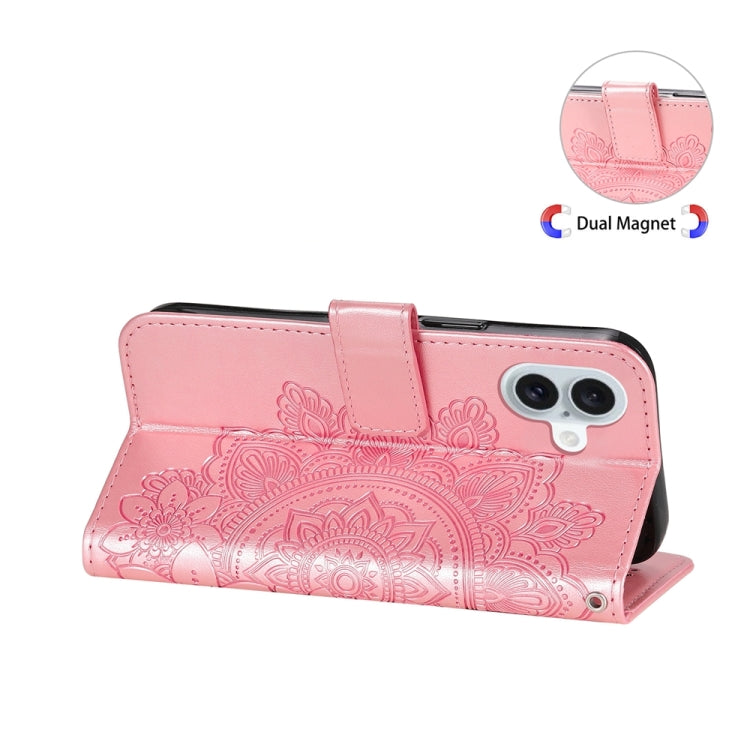 For iPhone 16 Plus Seven-petal Flowers Embossing Leather Phone Case