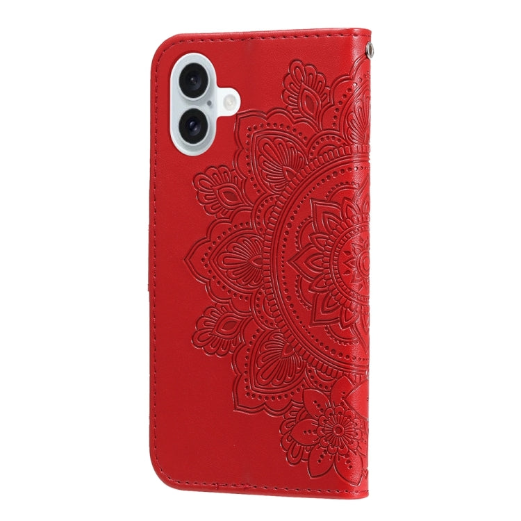 For iPhone 16 Plus Seven-petal Flowers Embossing Leather Phone Case