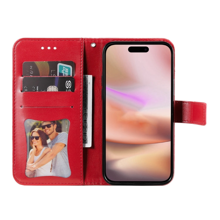 For iPhone 16 Plus Seven-petal Flowers Embossing Leather Phone Case