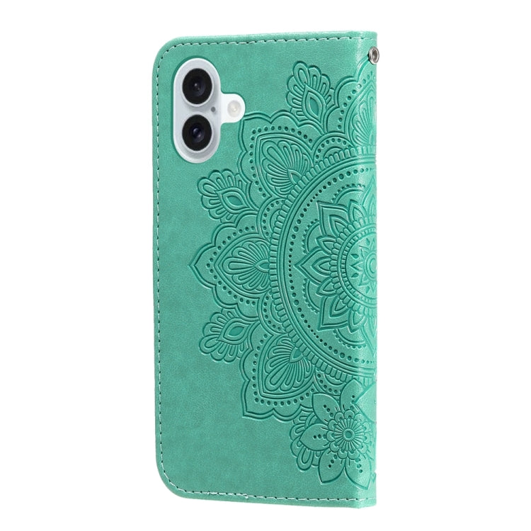For iPhone 16 Plus Seven-petal Flowers Embossing Leather Phone Case