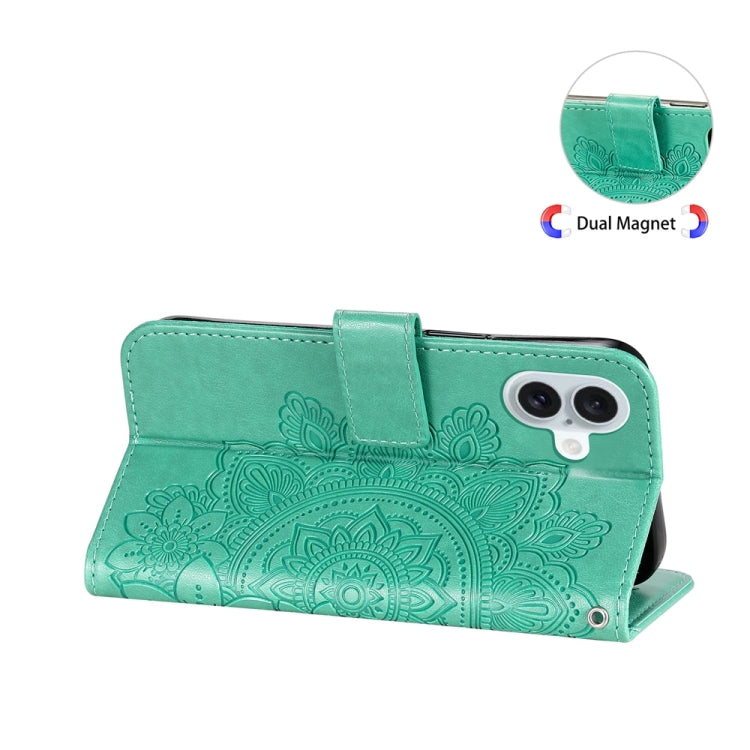 For iPhone 16 Plus Seven-petal Flowers Embossing Leather Phone Case