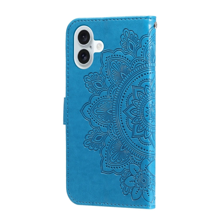 For iPhone 16 Plus Seven-petal Flowers Embossing Leather Phone Case