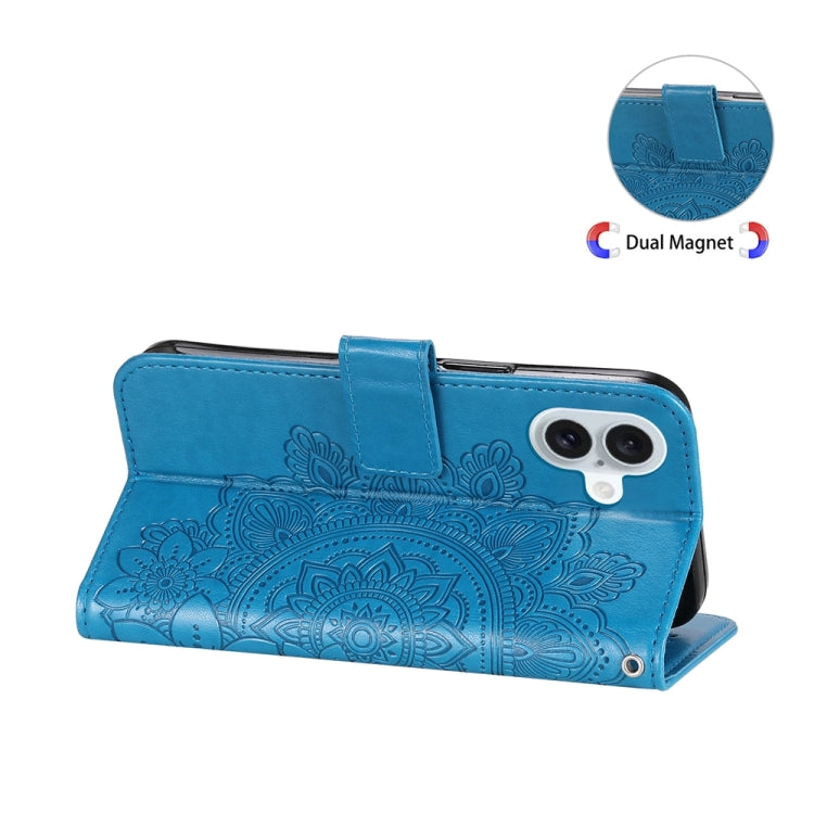 For iPhone 16 Plus Seven-petal Flowers Embossing Leather Phone Case