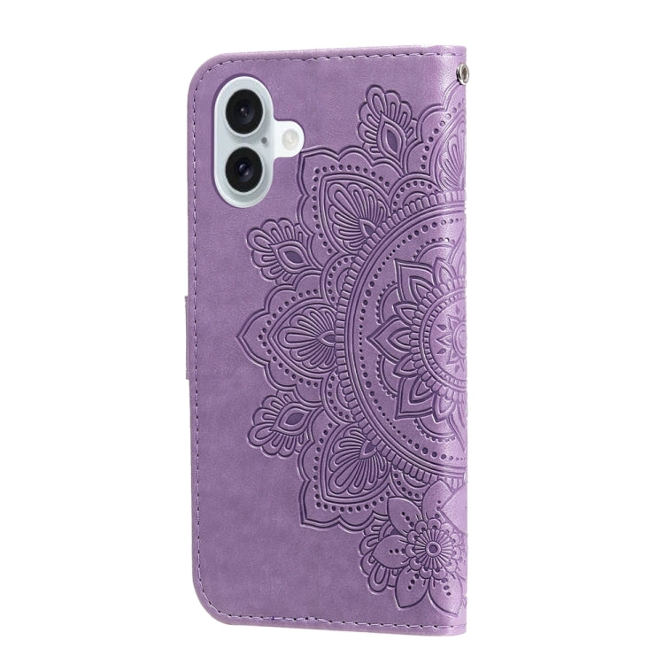 For iPhone 16 Plus Seven-petal Flowers Embossing Leather Phone Case