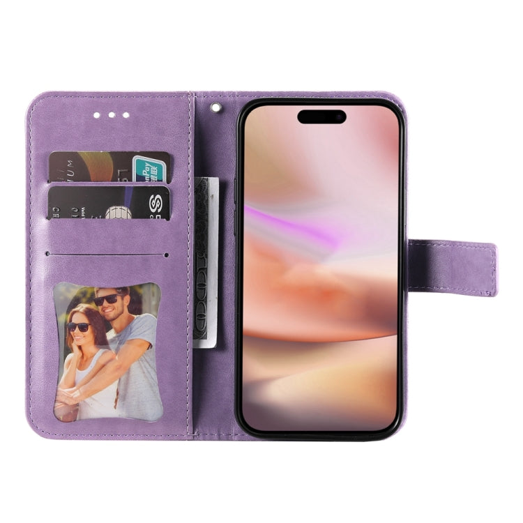 For iPhone 16 Plus Seven-petal Flowers Embossing Leather Phone Case