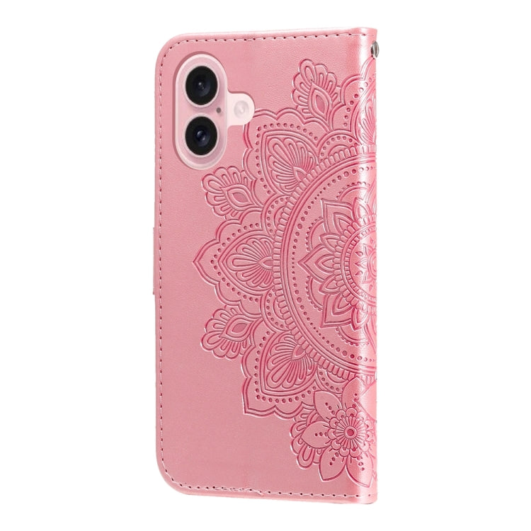 For iPhone 16 Seven-petal Flowers Embossing Leather Phone Case
