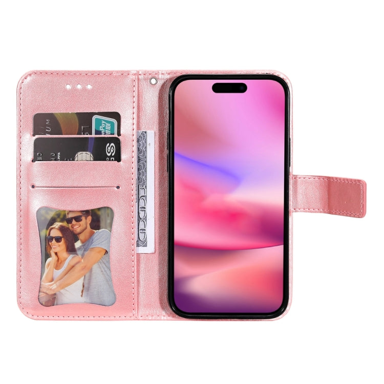 For iPhone 16 Seven-petal Flowers Embossing Leather Phone Case