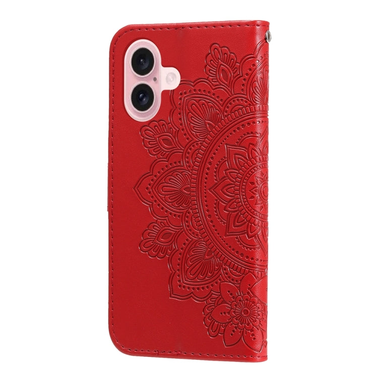 For iPhone 16 Seven-petal Flowers Embossing Leather Phone Case