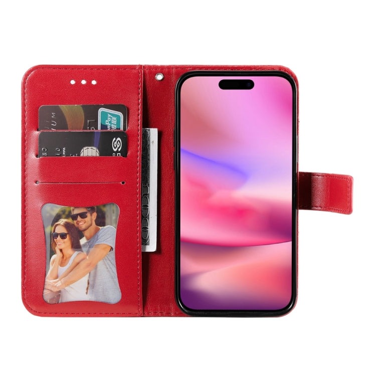 For iPhone 16 Seven-petal Flowers Embossing Leather Phone Case