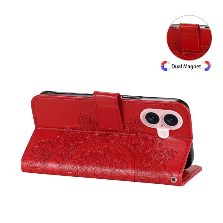 For iPhone 16 Seven-petal Flowers Embossing Leather Phone Case