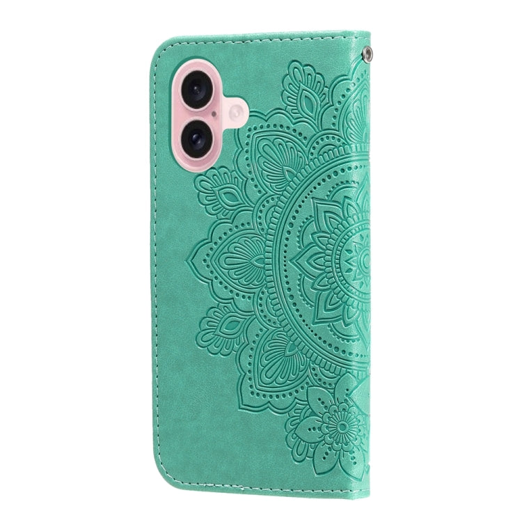 For iPhone 16 Seven-petal Flowers Embossing Leather Phone Case