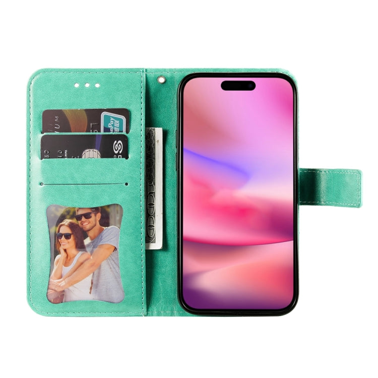 For iPhone 16 Seven-petal Flowers Embossing Leather Phone Case