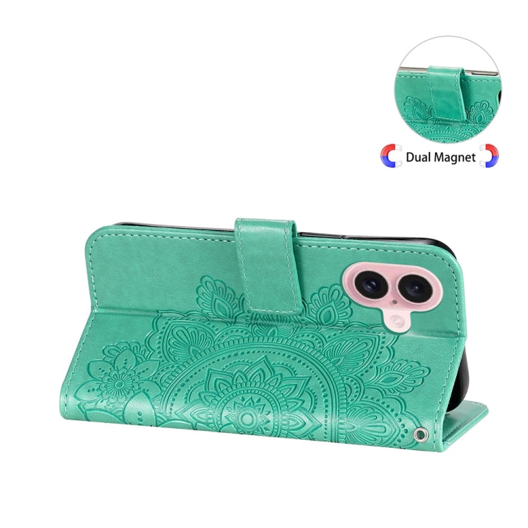 For iPhone 16 Seven-petal Flowers Embossing Leather Phone Case