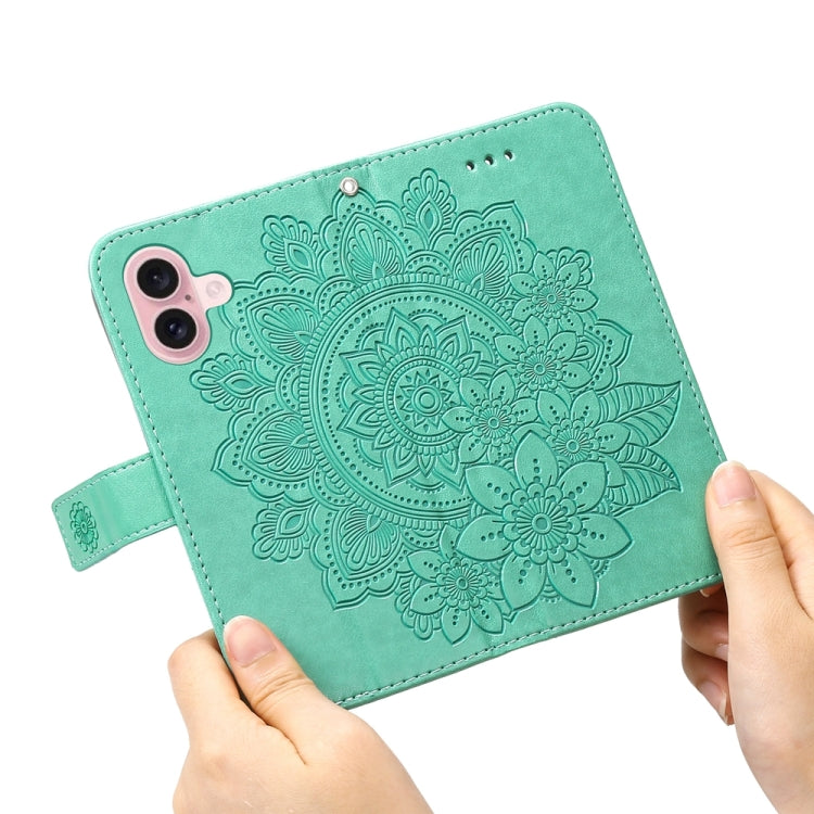 For iPhone 16 Seven-petal Flowers Embossing Leather Phone Case