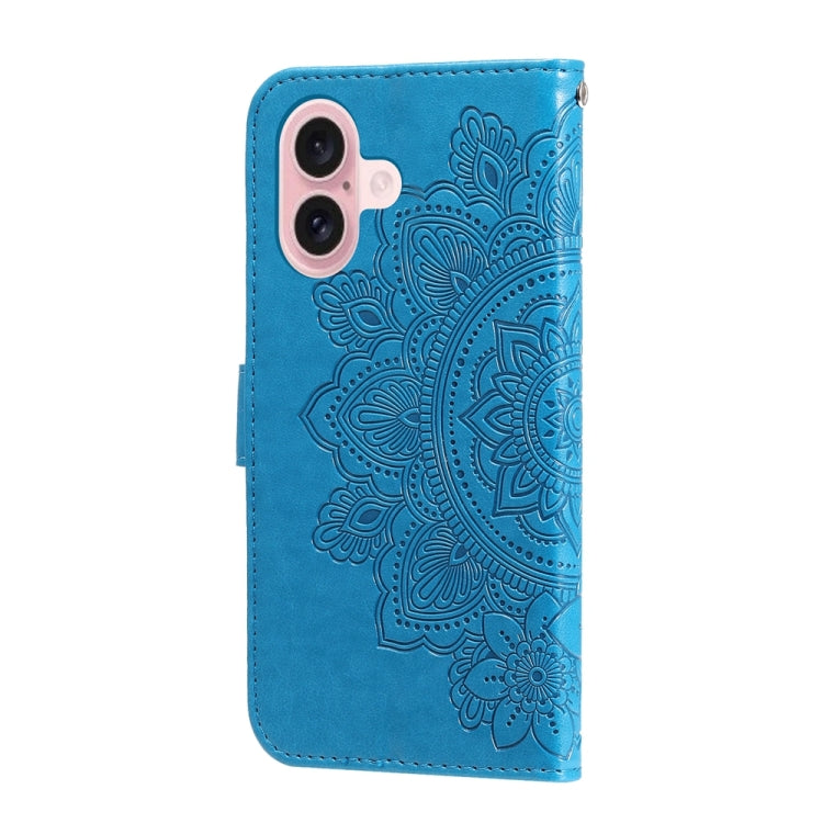 For iPhone 16 Seven-petal Flowers Embossing Leather Phone Case