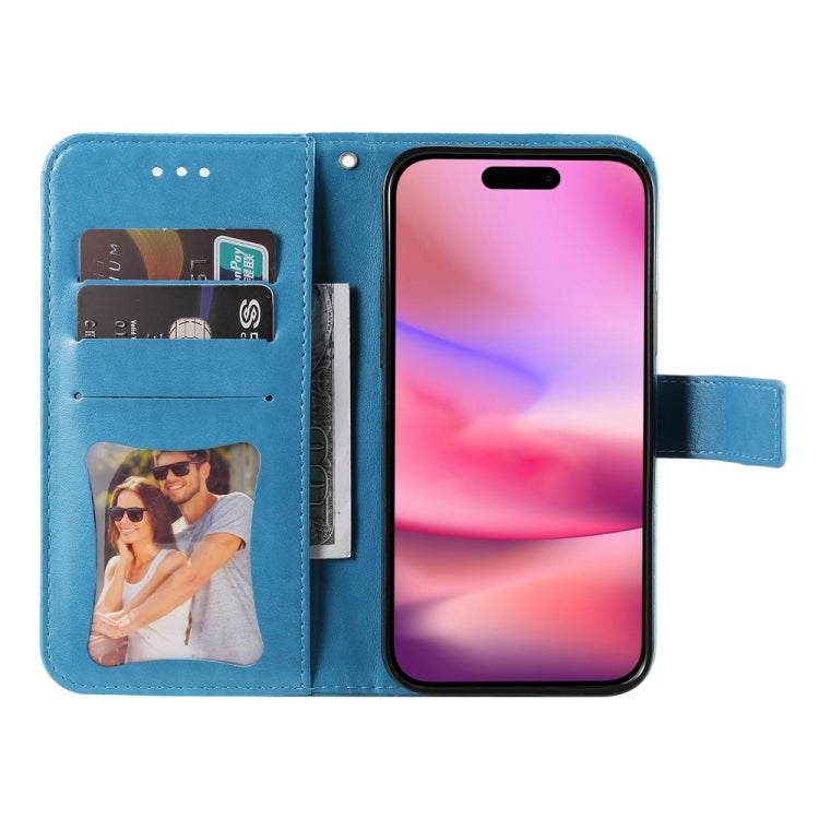 For iPhone 16 Seven-petal Flowers Embossing Leather Phone Case
