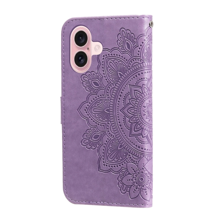 For iPhone 16 Seven-petal Flowers Embossing Leather Phone Case