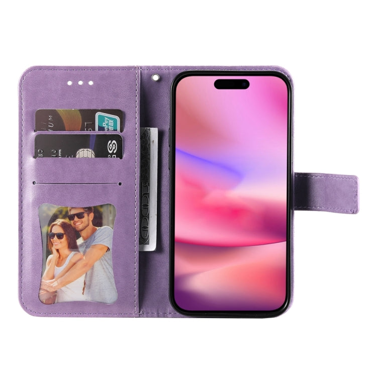 For iPhone 16 Seven-petal Flowers Embossing Leather Phone Case
