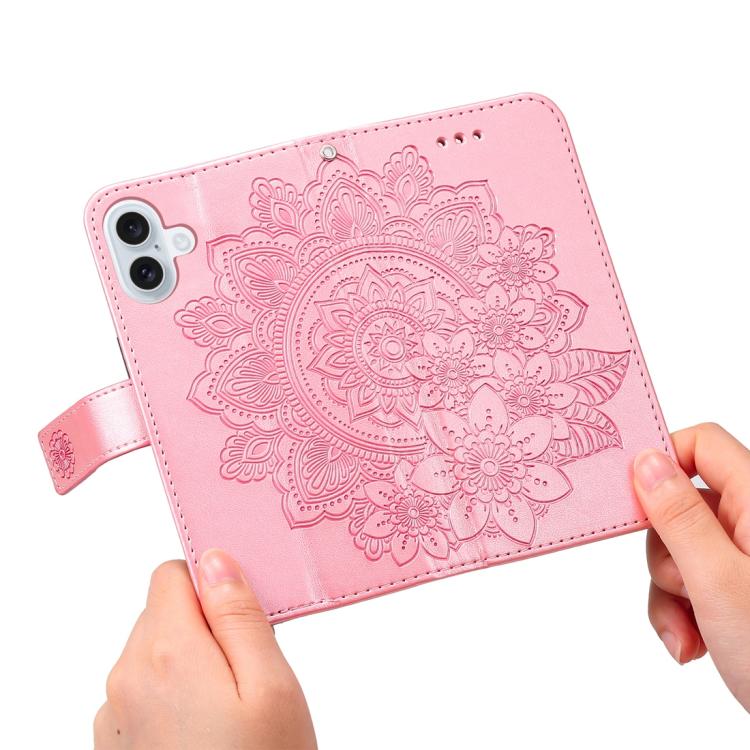 For iPhone 17 Seven-petal Flowers Embossing Leather Phone Case