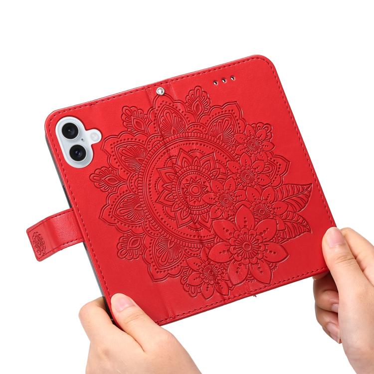 For iPhone 17 Seven-petal Flowers Embossing Leather Phone Case
