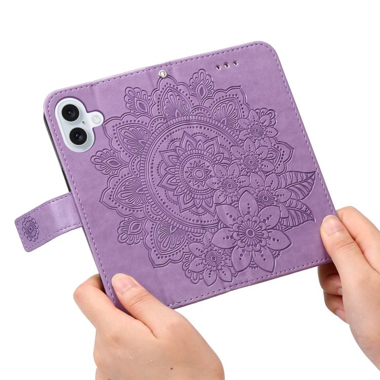 For iPhone 17 Seven-petal Flowers Embossing Leather Phone Case