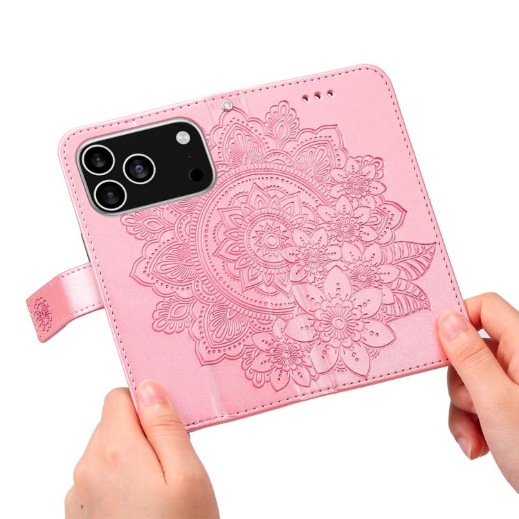 For iPhone 17 Pro Seven-petal Flowers Embossing Leather Phone Case