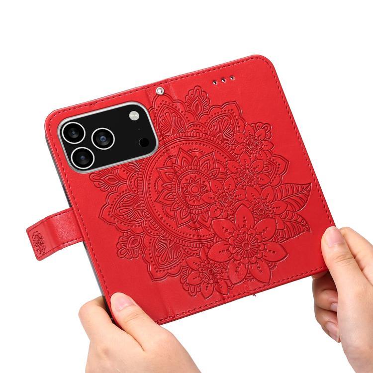 For iPhone 17 Pro Seven-petal Flowers Embossing Leather Phone Case