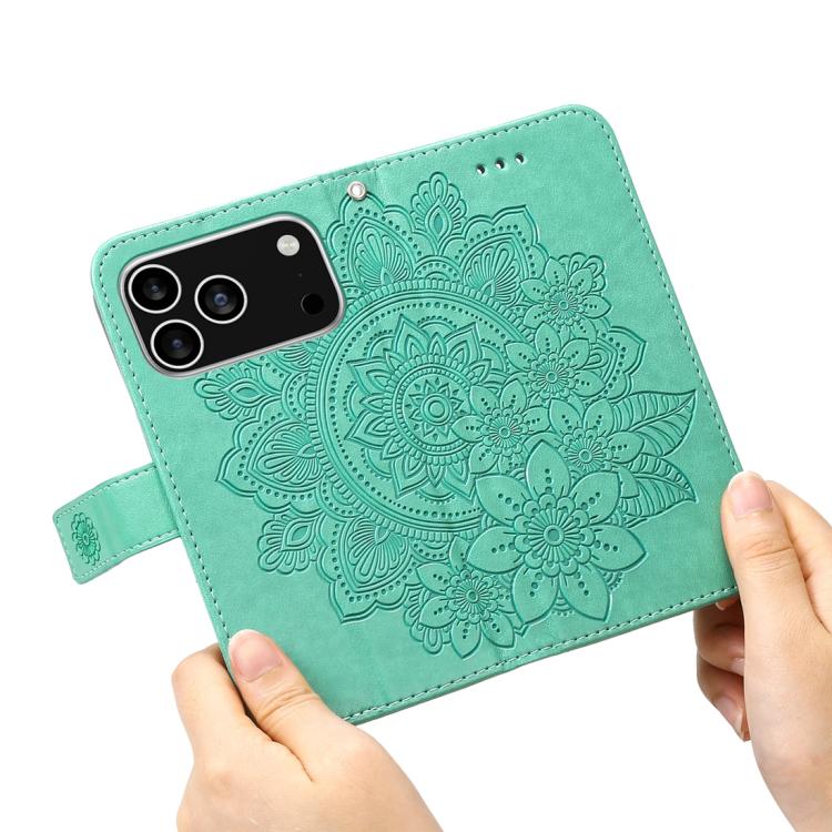 For iPhone 17 Pro Seven-petal Flowers Embossing Leather Phone Case