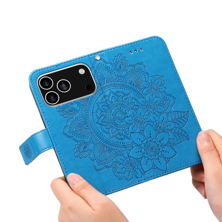 For iPhone 17 Pro Seven-petal Flowers Embossing Leather Phone Case