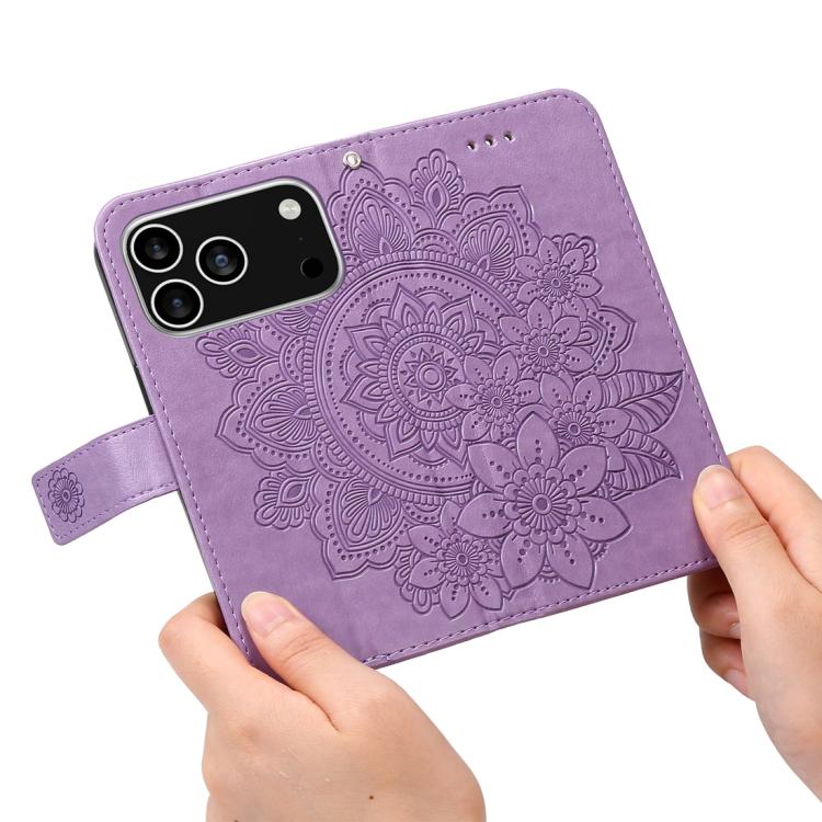 For iPhone 17 Pro Seven-petal Flowers Embossing Leather Phone Case