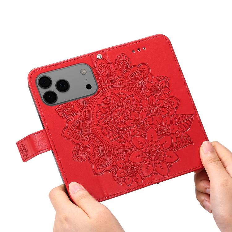 For iPhone 17 Pro Max Seven-petal Flowers Embossing Leather Phone Case