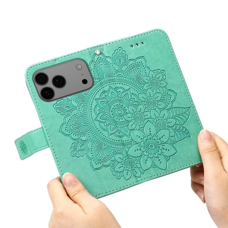 For iPhone 17 Pro Max Seven-petal Flowers Embossing Leather Phone Case