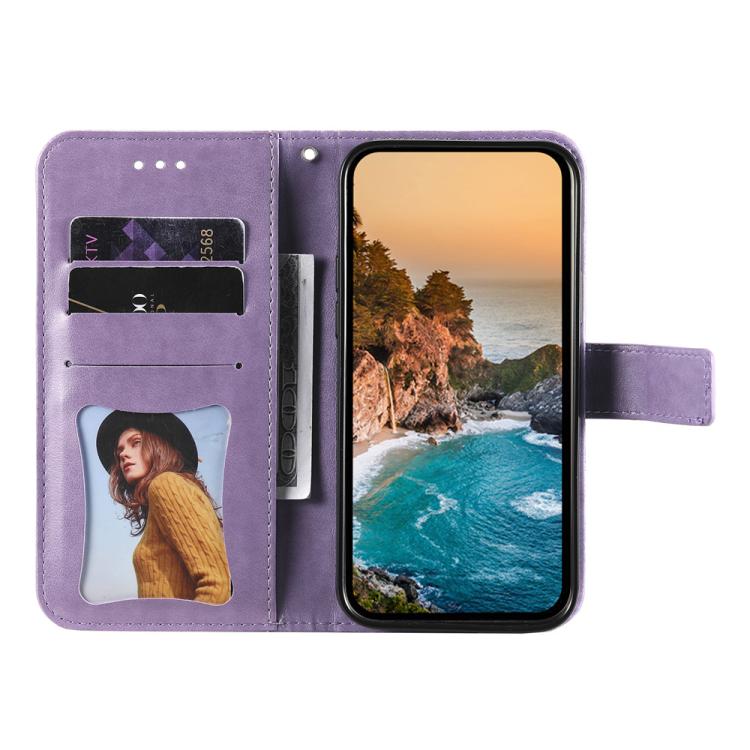 For iPhone 17 Pro Max Seven-petal Flowers Embossing Leather Phone Case