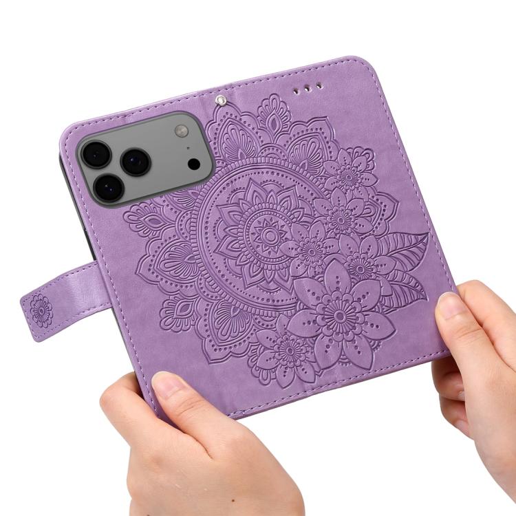 For iPhone 17 Pro Max Seven-petal Flowers Embossing Leather Phone Case